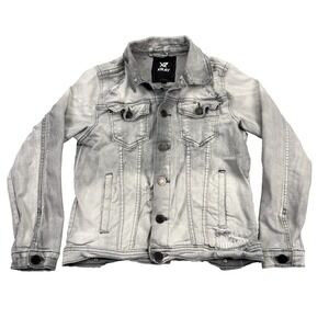 XR Xray Jean Jacket Mens Size Medium Gray Denim Button Up Distressed